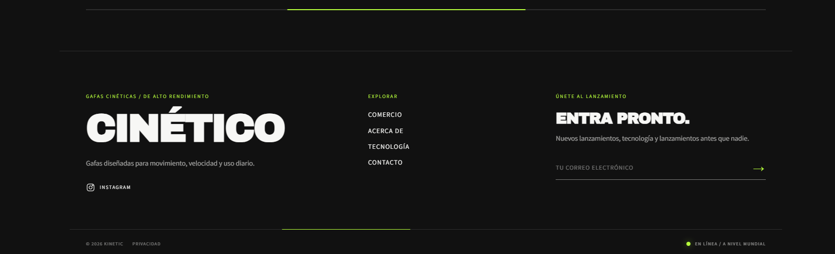 Footer y formulario integrados en KINETIC