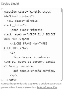 Fragmento de código Liquid del stack interactivo